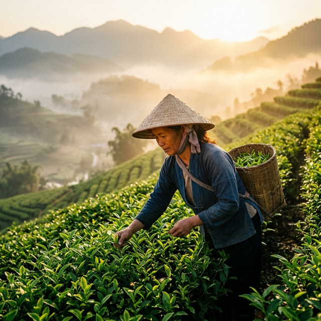 Nghệ nhân Việt Nam thu hoạch trà